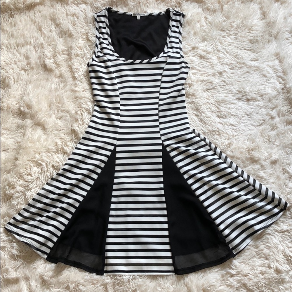 Charlotte Russe (Black/White) Striped A-Line Dress